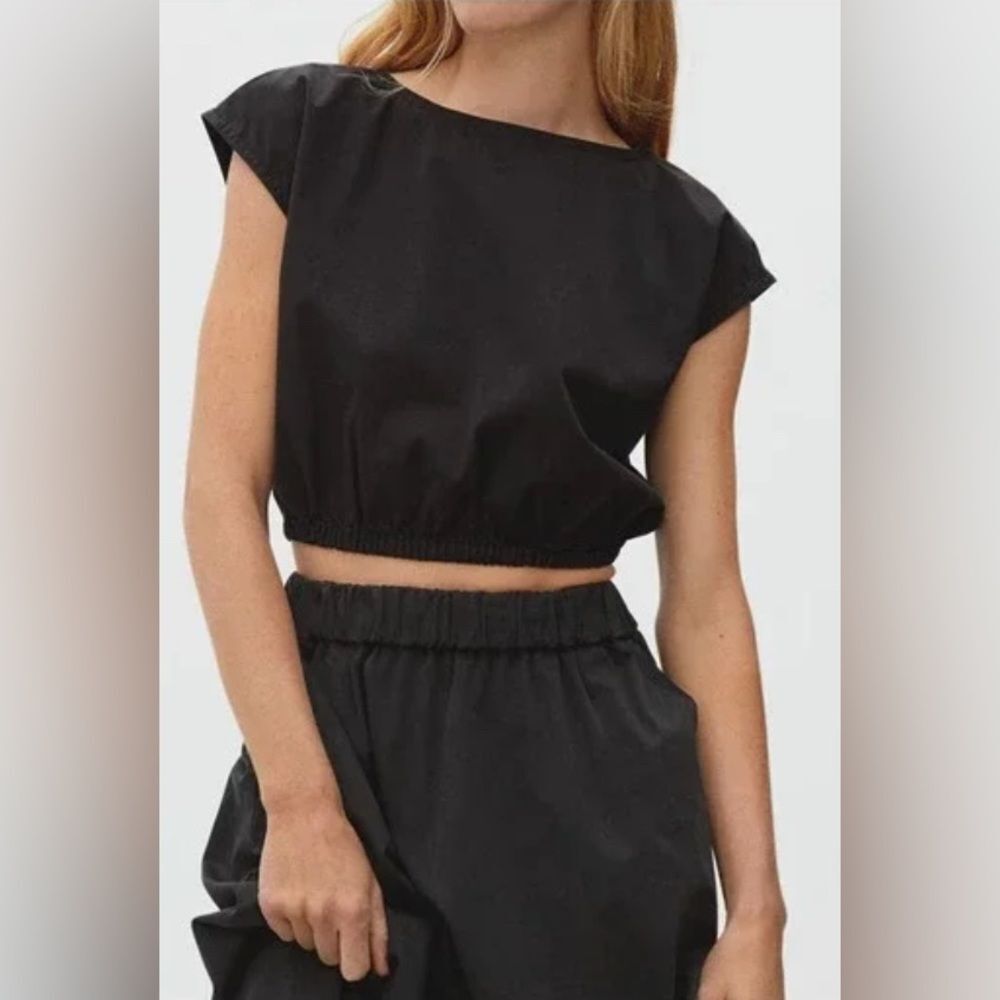 Everlane The Bubble Top in Black Canvas, Size XXS ORGANIC COTTON CROPPED